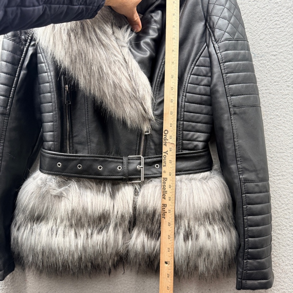 Azalea Wang Empire Bonded Faux Leather Fur Moto Long Sleeve Bomber Jacket Size L - Picture 5 of 13